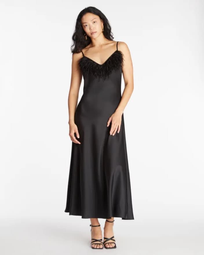 Tanya Taylor Black Feathered Maxi Dress - Image 1