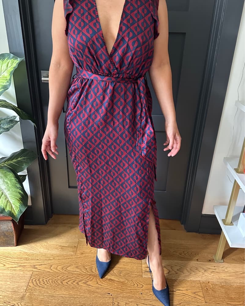 Navy Geo Print Midi Dress – Satin  - Image 5