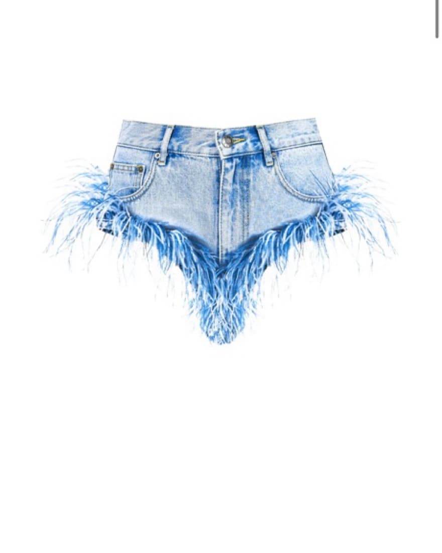 Area Feather Trim Light Denim Shorts US2 - Image 3