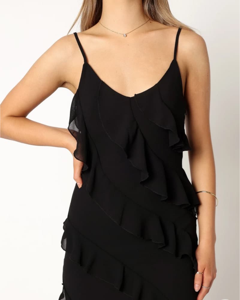 Black Mesh Ruffle Dress - Image 1