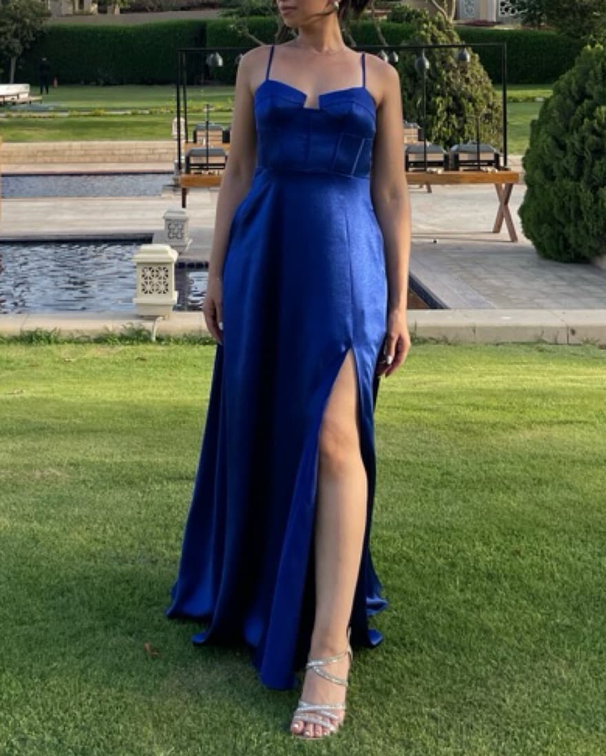 Sapphire Blue Satin Corset Maxi Dress - Image 4