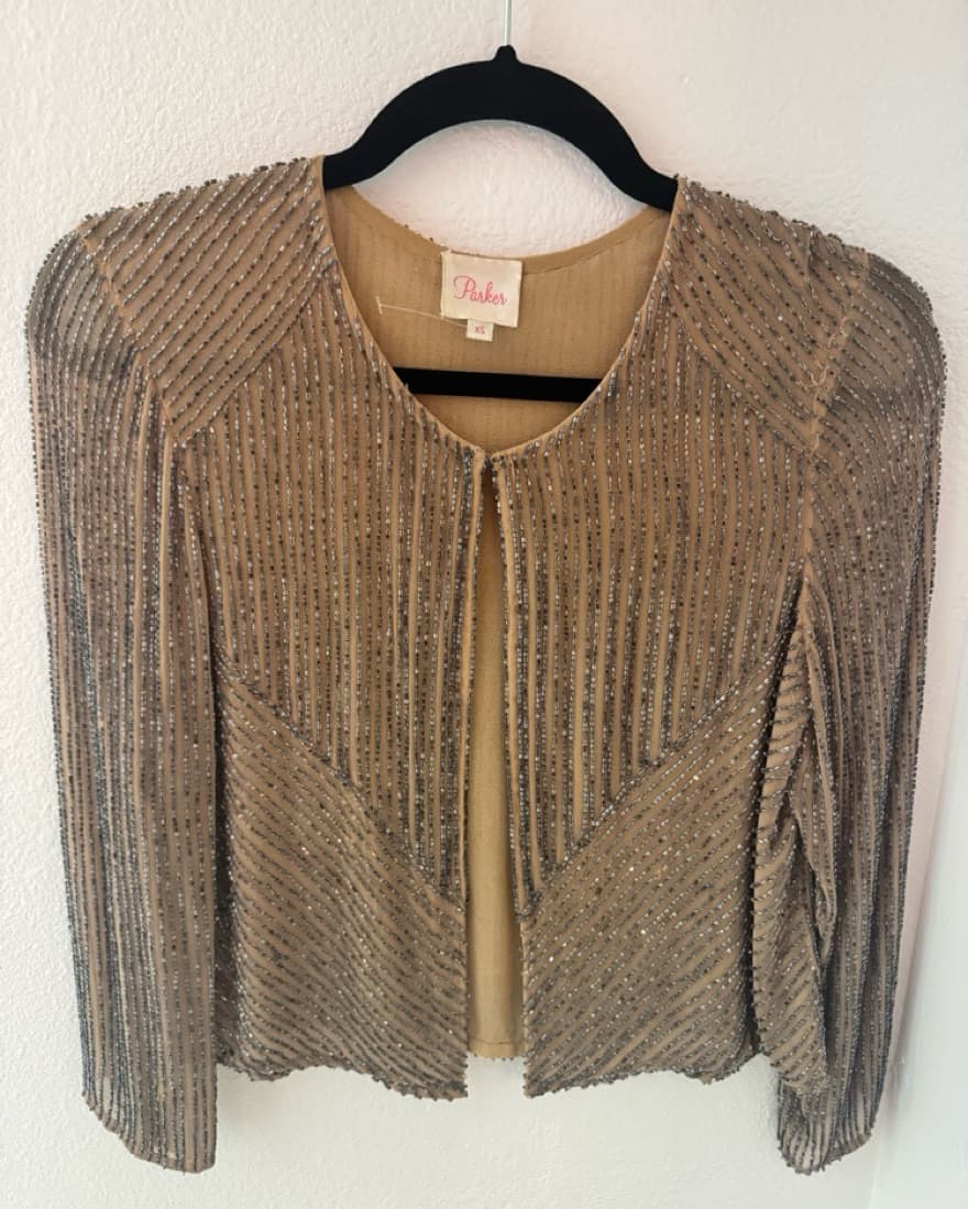 Parker Silk Beaded Open Front Jacket Xs - Image 3