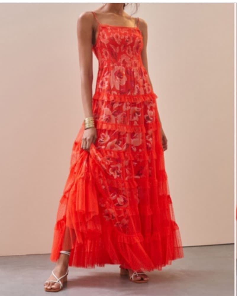 Red Tiered tulle Maxi Dress  - Image 1