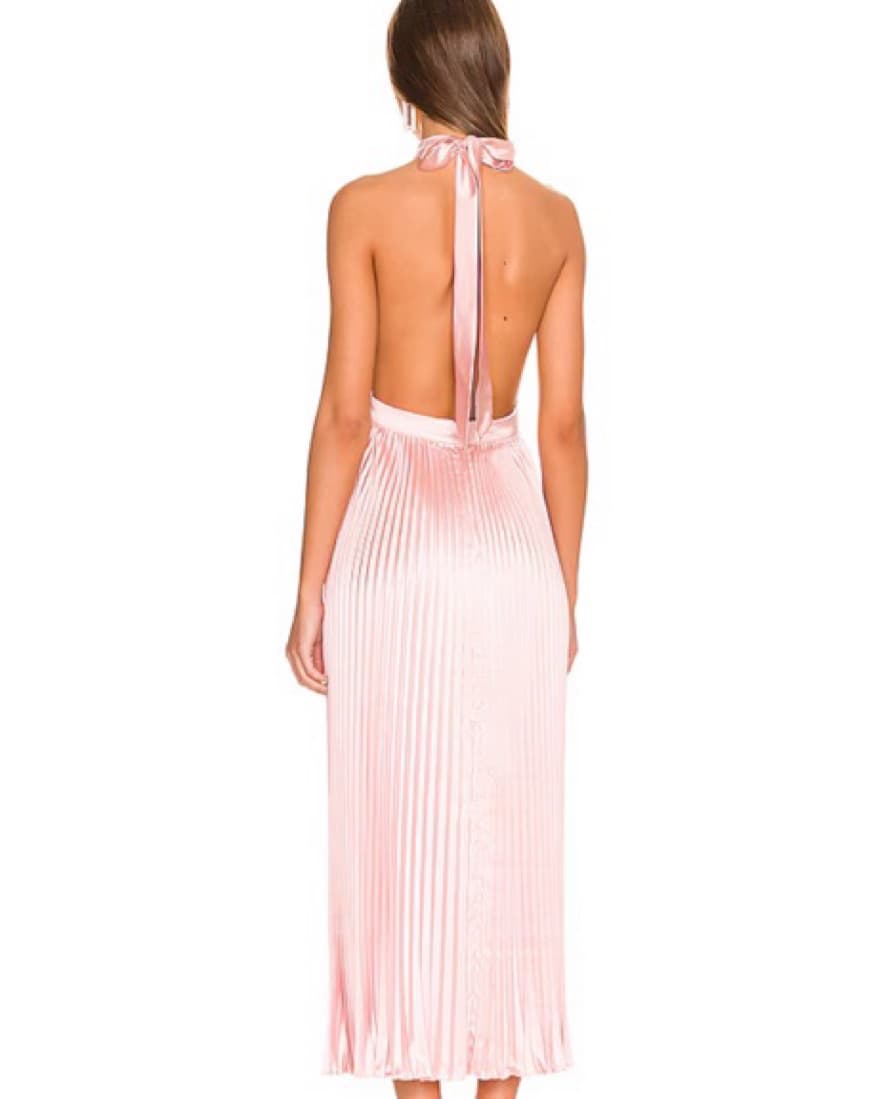 Light Pink Halter Pleated Formal Dress - Image 3