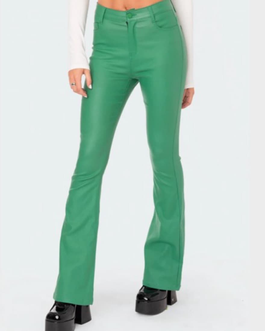 Edikted Faux Leather Flare Jeans - Image 3