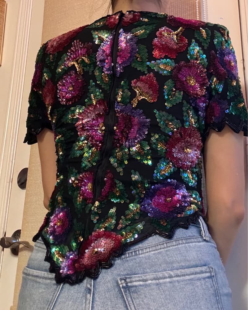 Vintage Vibrant Floral Sequin Top - Image 5