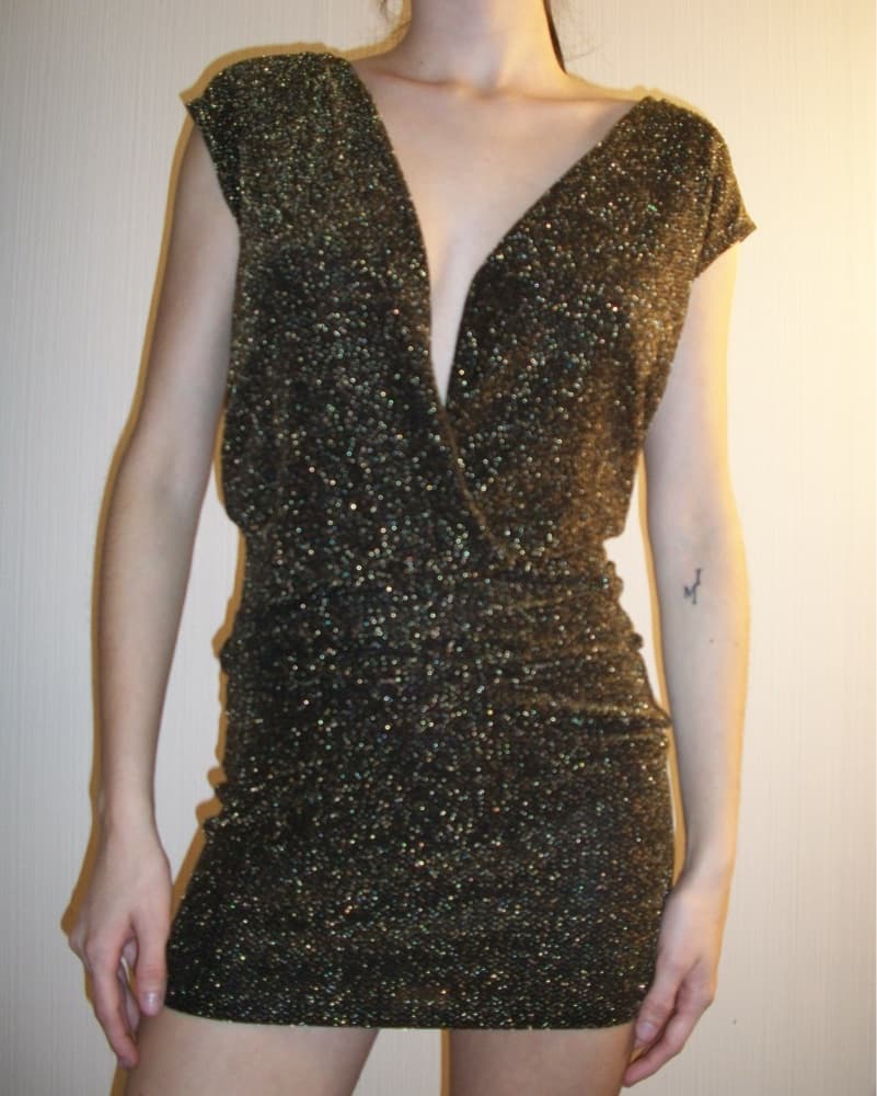 Black & Gold Glitter Cocktail Dress - Image 2