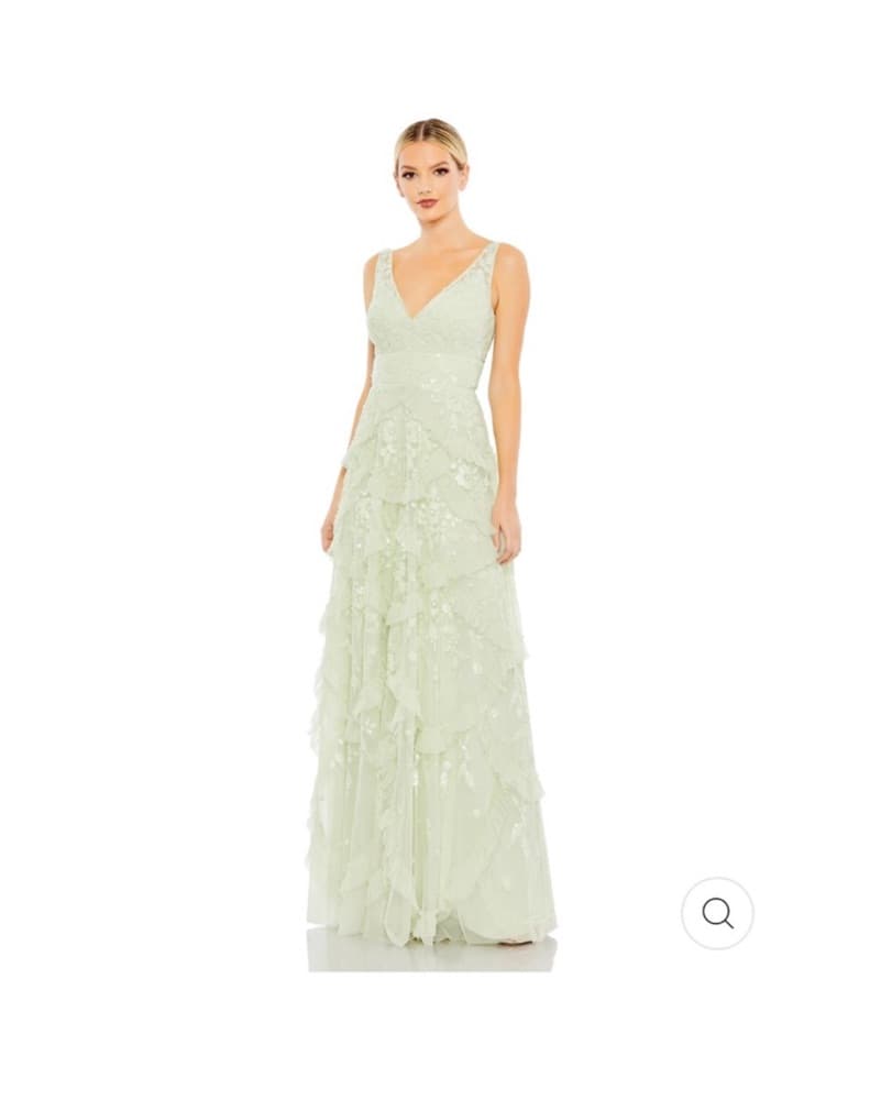 Green Sequined Scallop Ruffle Tiered V-N - Image 1