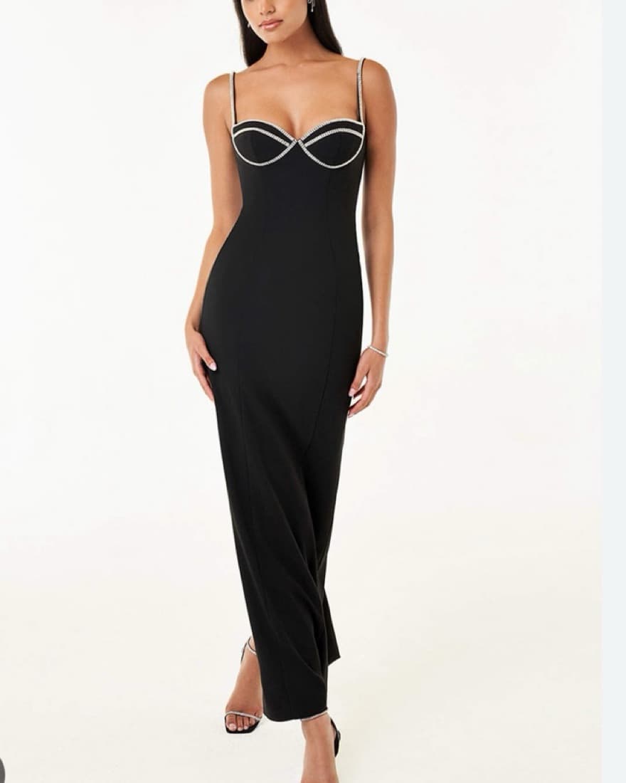 Black Formal Dress W Rhinestone Detail - Image 1