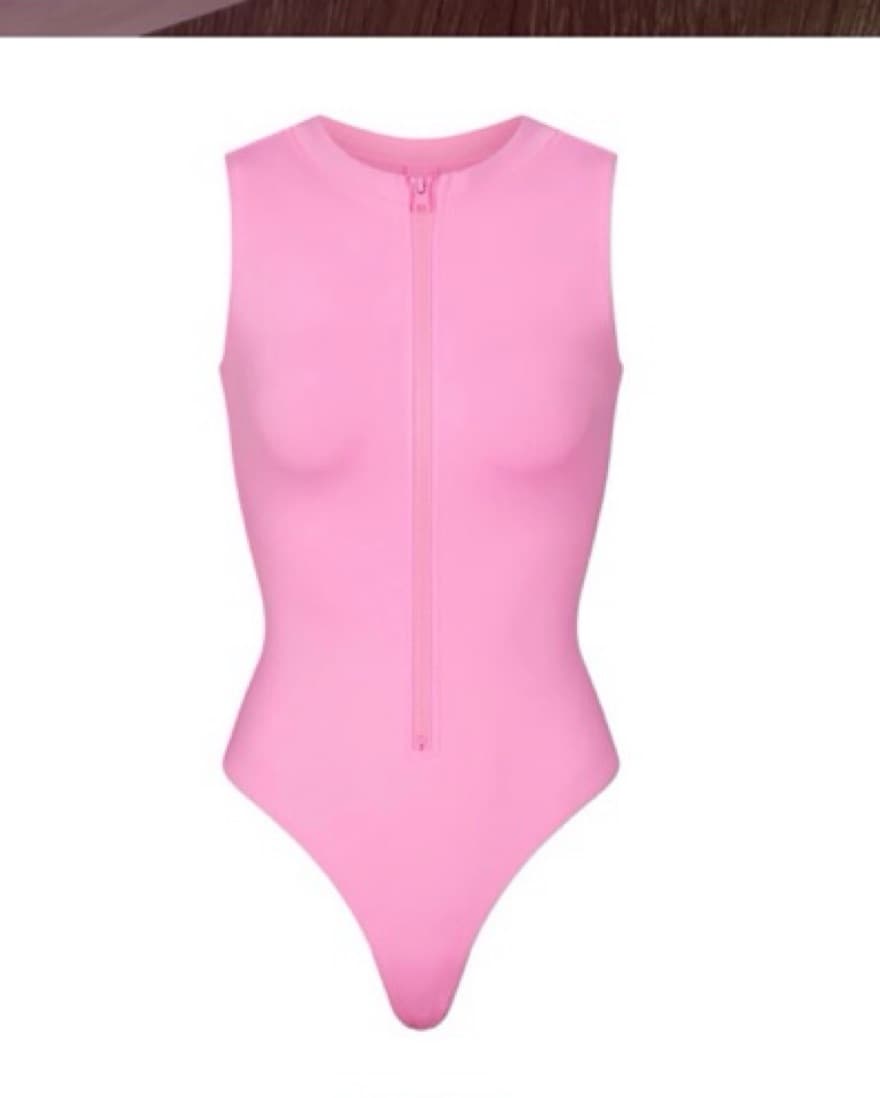 Skims Light Pink Front Zip Bodysuit - Image 1