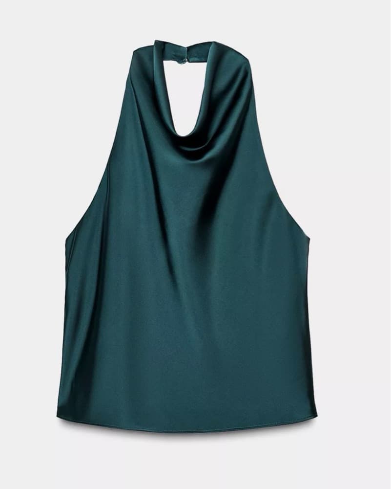 Zara Satin Effect Teal Halter Top - Image 2