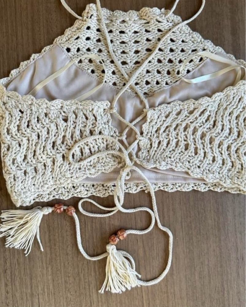 Cream Crochet Crop Top+ Skirt Set - Image 6