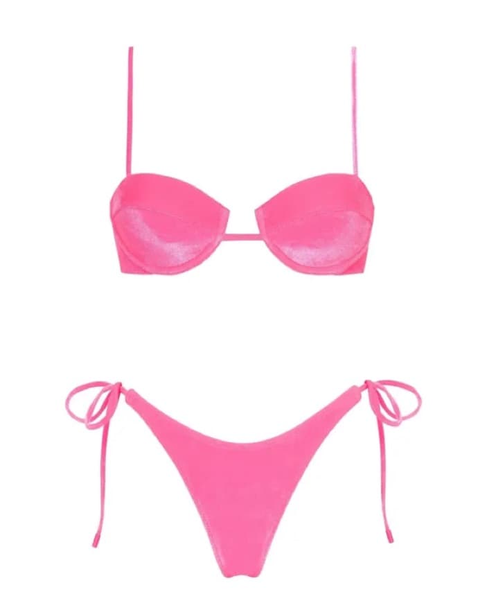 Neon Pink Velvet Bikini  - Image 3