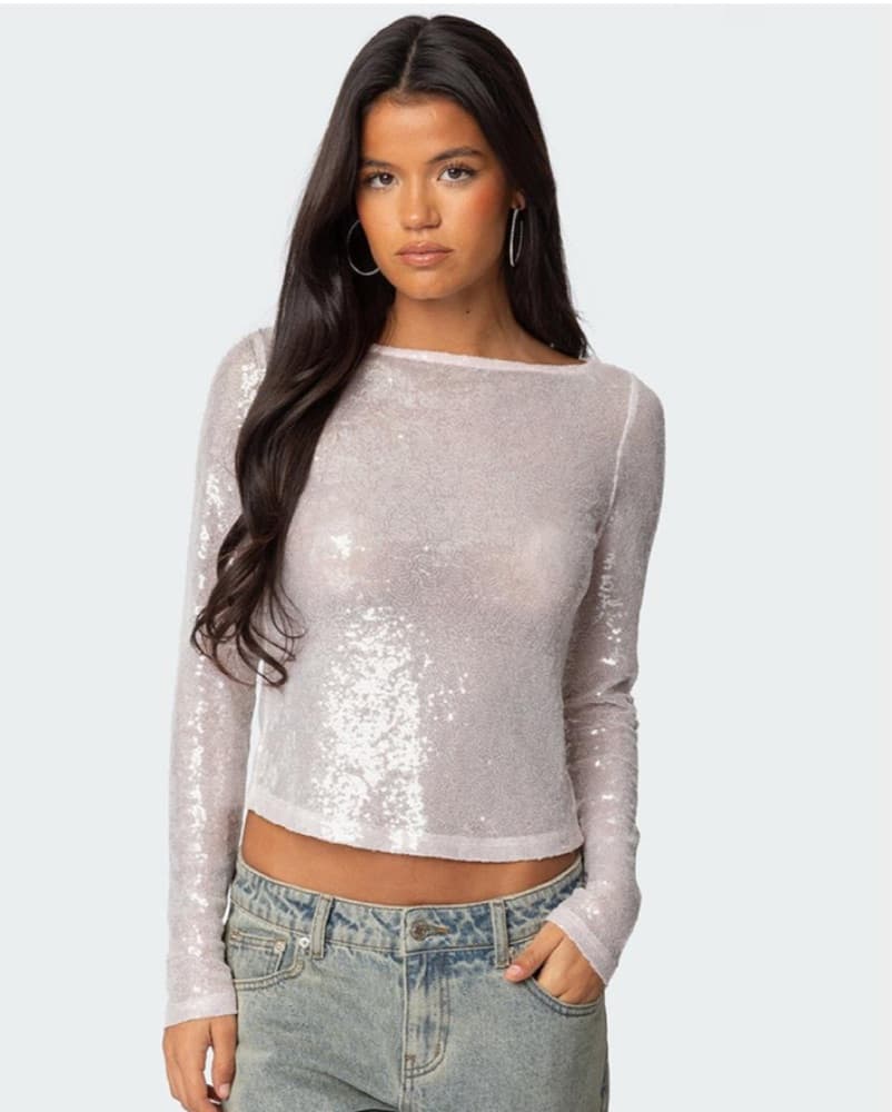 Sheer Shimmer Sequin Long Sleeve - Image 2