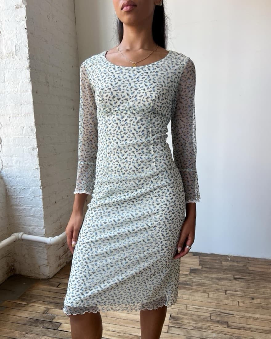 Anna Sui Floral Mesh Overlay Midi Dress - Image 2