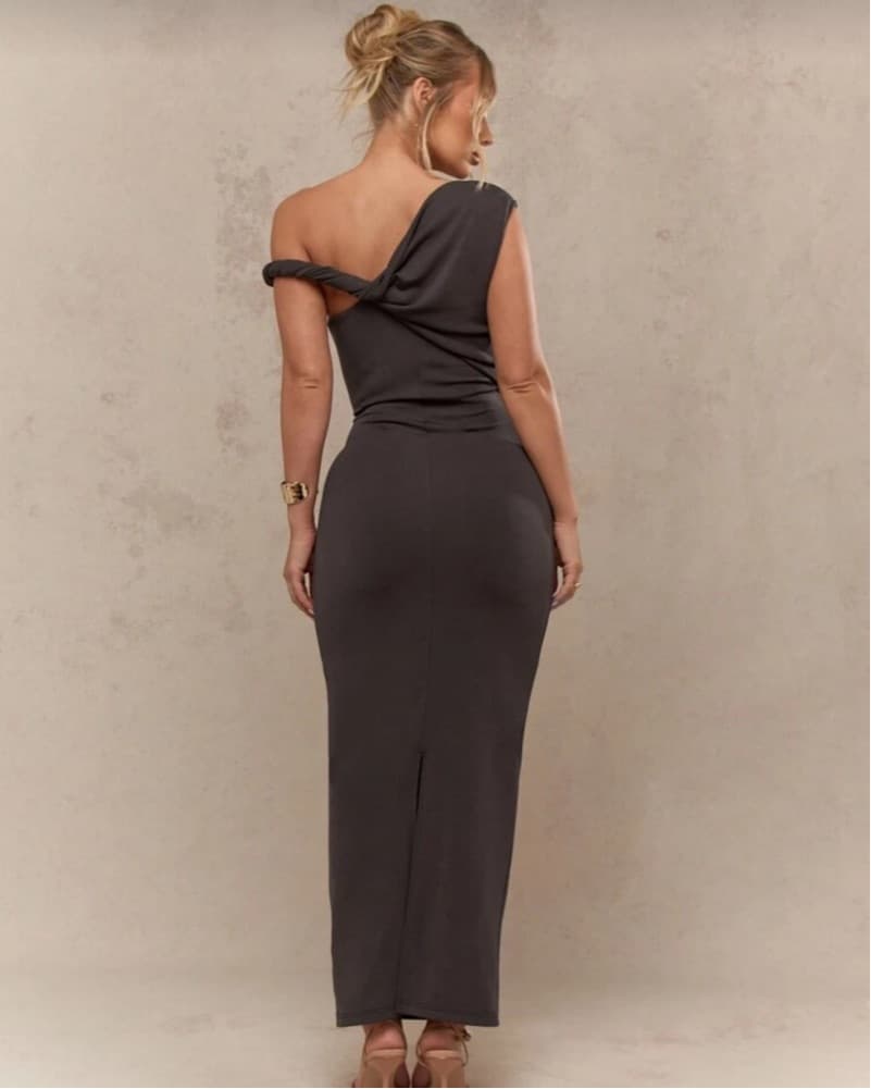 Grey Off Shoulder maxi dress - Image 3