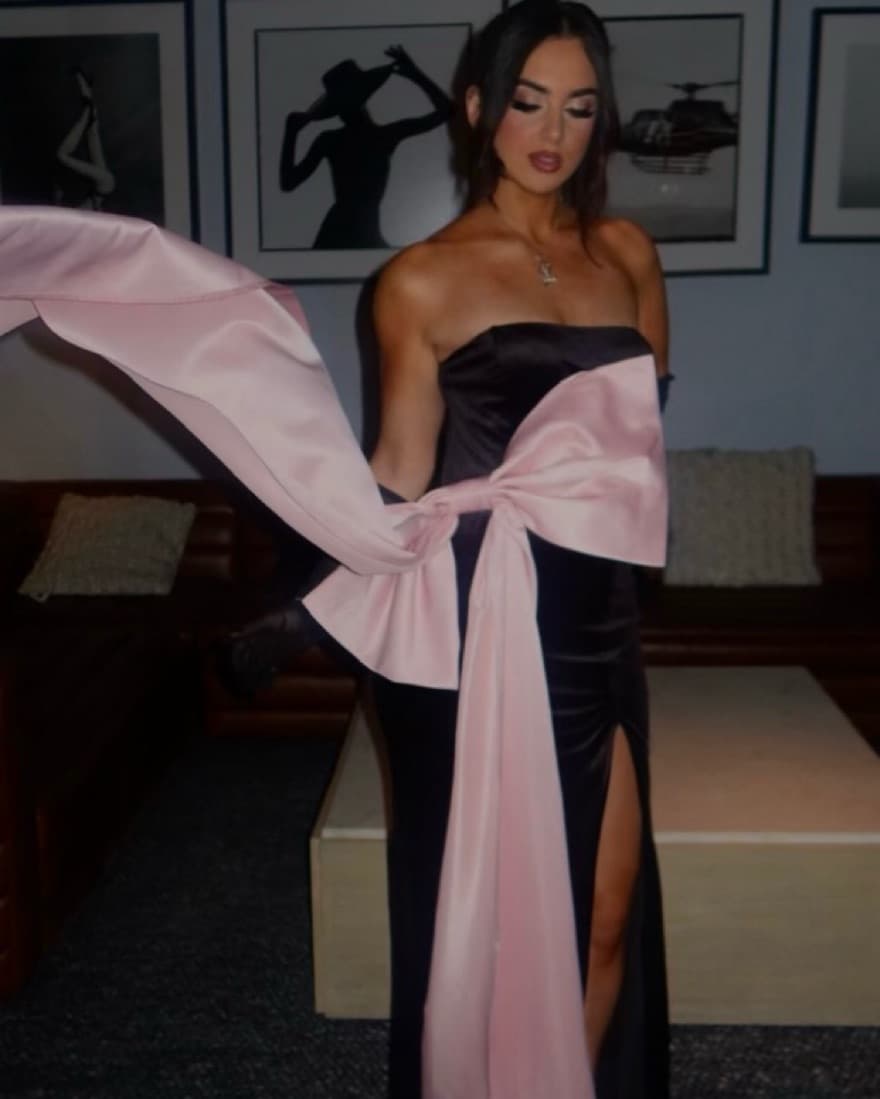 Velvet Gown With Satin Bow - Image 1