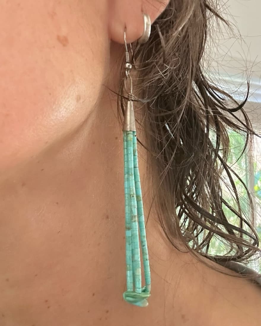 Native American Turquoise Long Earrings - Image 1