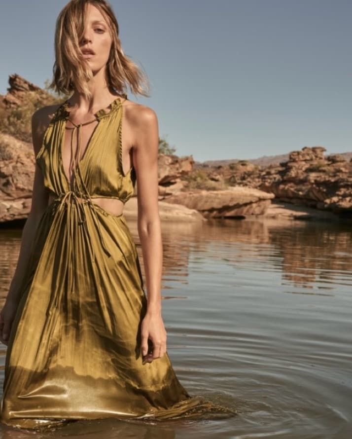 Zara Satin Effect Olive Green Dress - Image 4