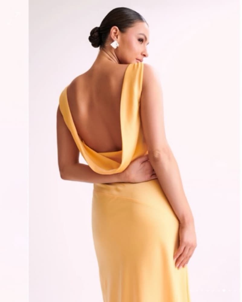 Buttr Yellow Plunge Satin Maxi Dress - Image 4