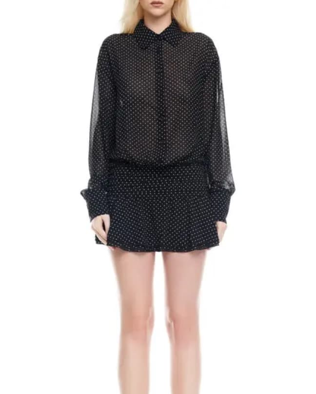 Polka Dot Long Sleeve Shirt Dress - Image 1