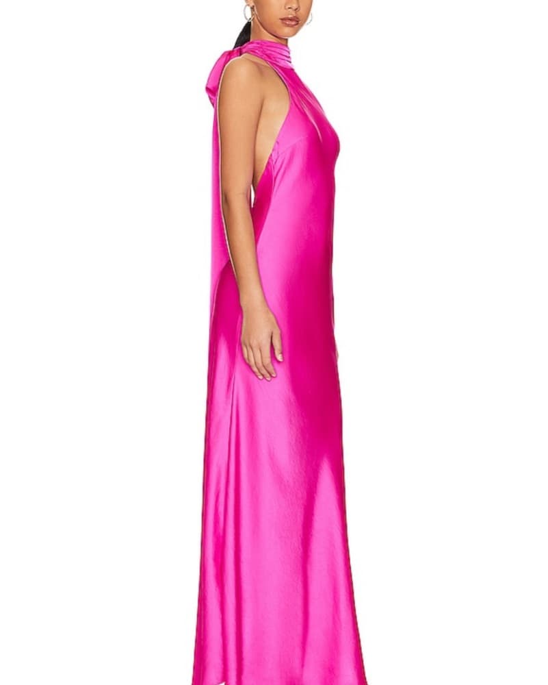 Evianna Satin Gown Hot Pink Bow Revolve - Image 3