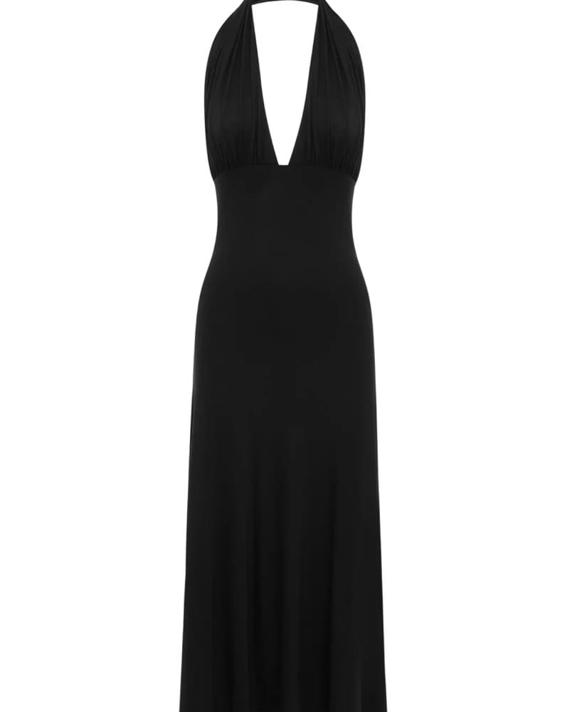  JENAVIVE DRESS Black Halter Midi Dress - Image 2