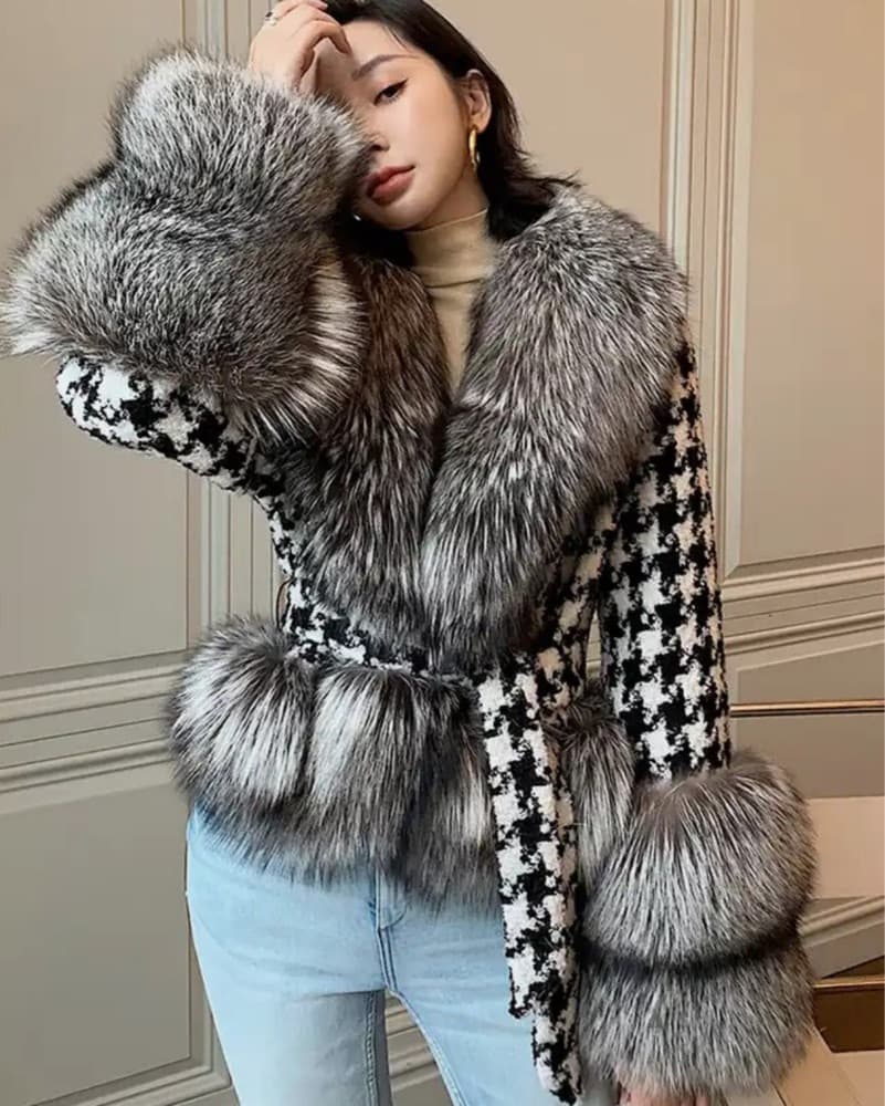 Houndstooth Fur Coat - Image 1