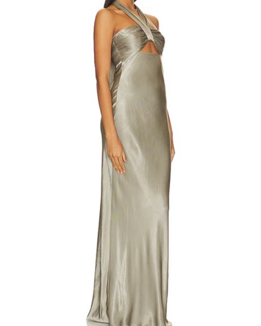 La Lune Ruched Halter Dress in Sage  - Image 2