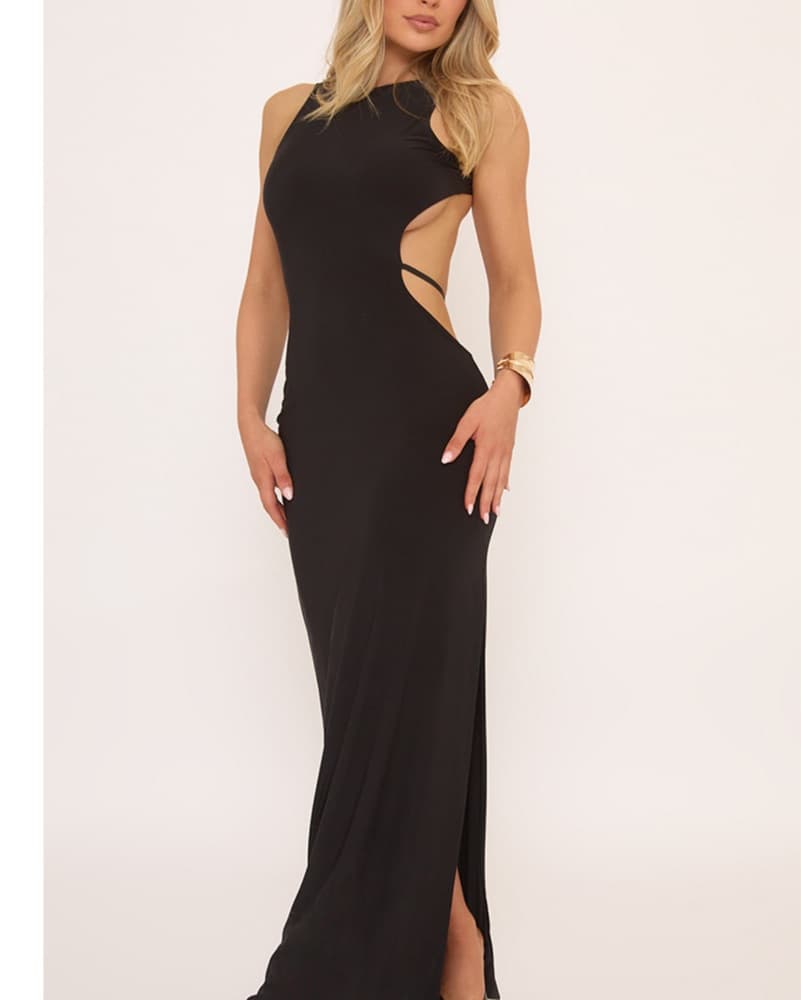 Black Backless Cutout Maxi Dress - Image 1
