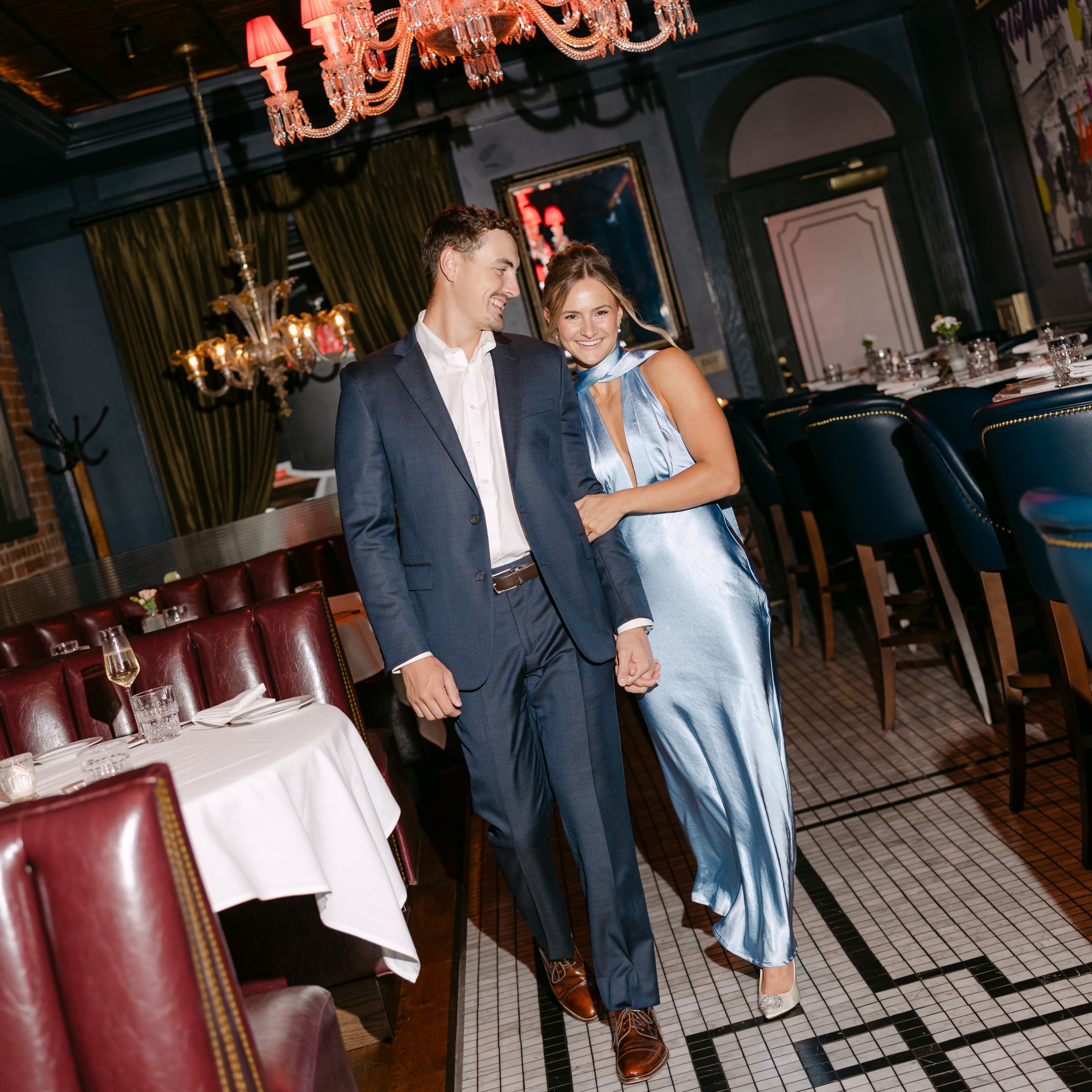 Blue Satin Neck Scarf Maxi Dress - Image 2