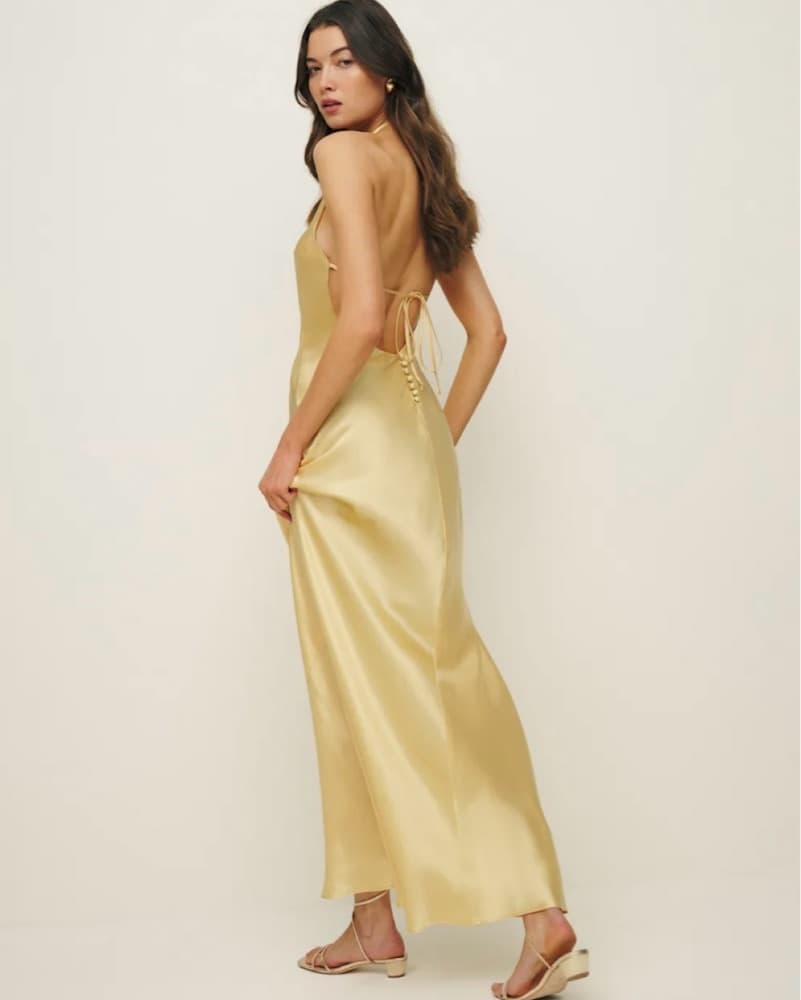 Yellow Silk Halter Dress - Image 3