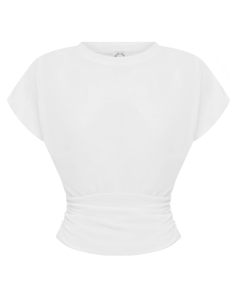 With Jean White Ruched Tee - Image 4