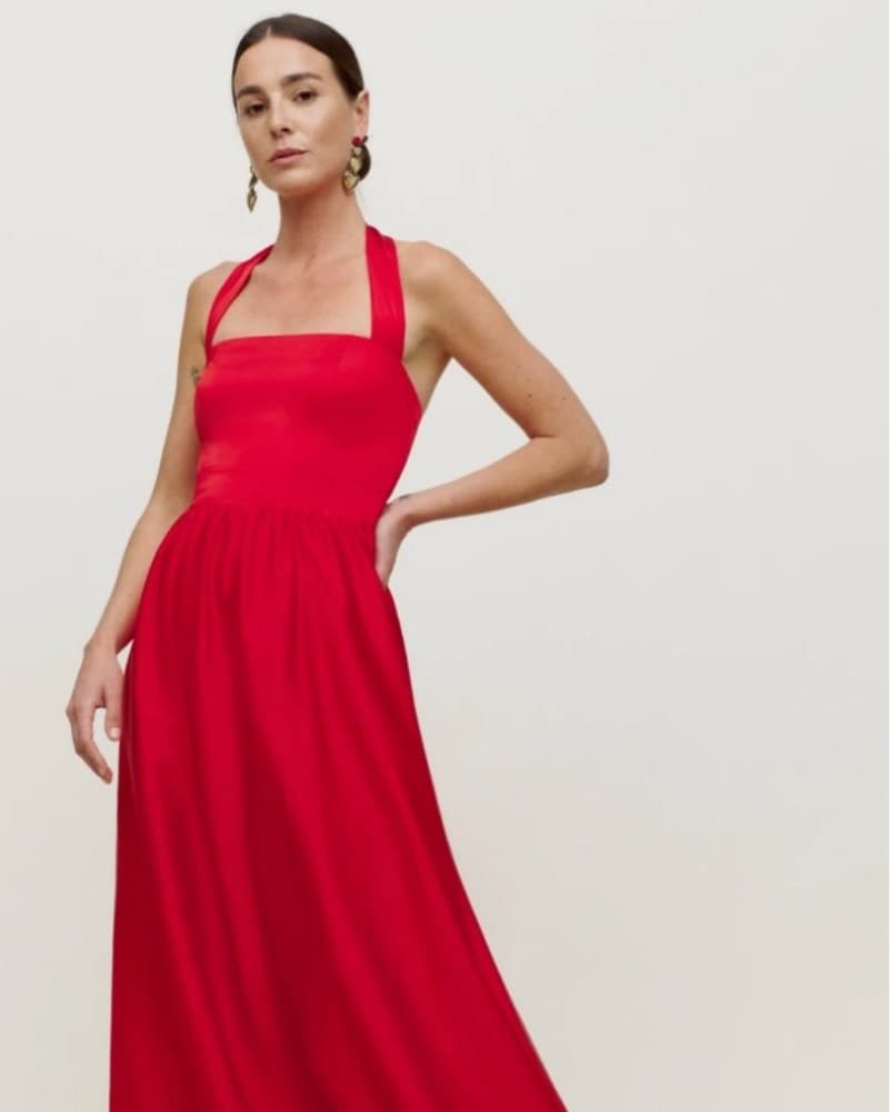 Reformation Cherry Red Halter Neck Gown - Image 1