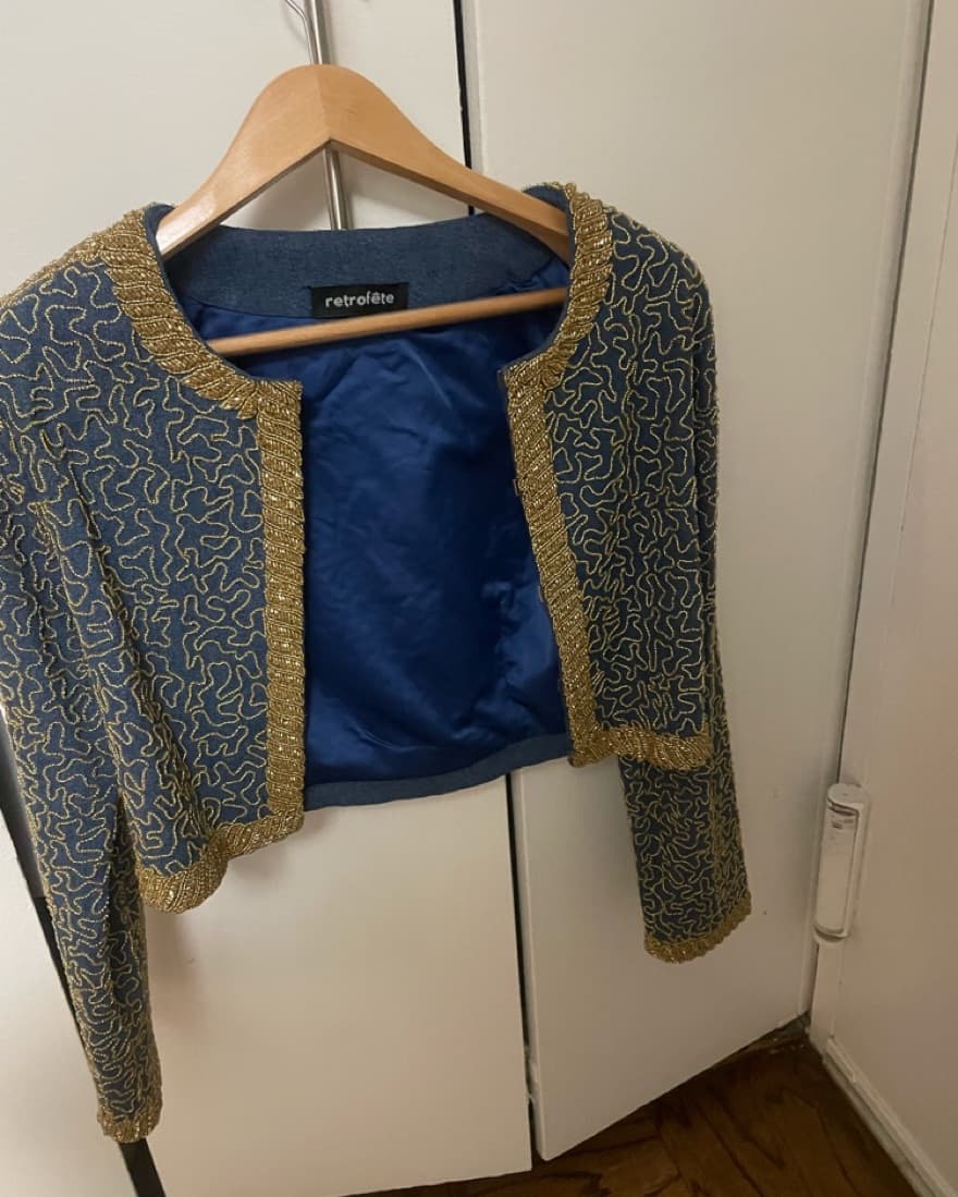 Retrofete Beaded Cropped Denim Jacket - Image 3