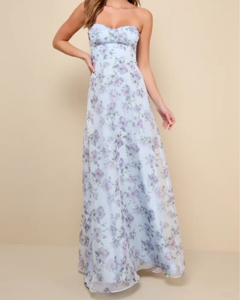 Light Blue Floral Maxi Dress - Image 1