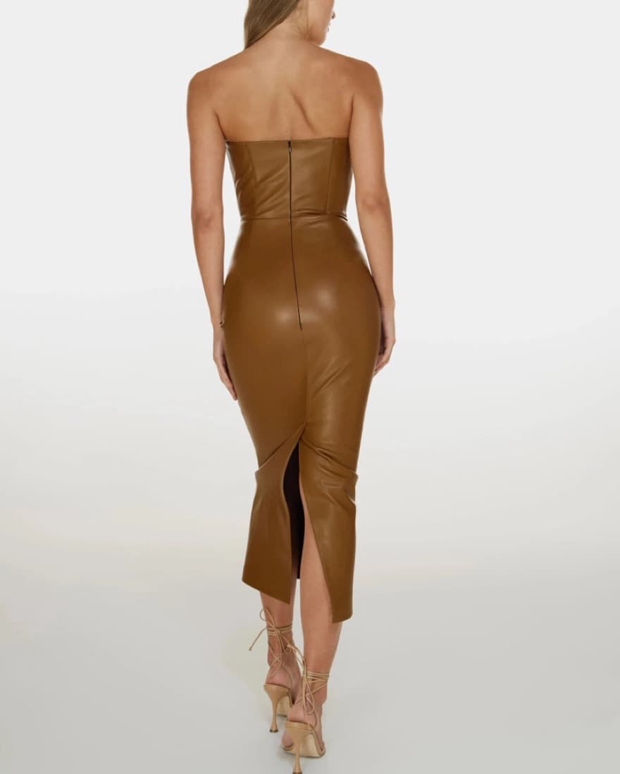 Cult Naked Brown Leather Dress | Miami Swim Week, Going Out Outfit, Party Dress  - Image 3