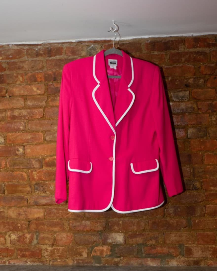 HOT PINK vintage blazer w/ white piping - Image 1