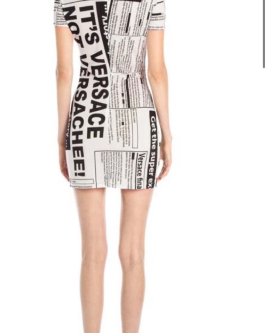 Versace Short-Sleeve News Bodycon Dress - Image 2