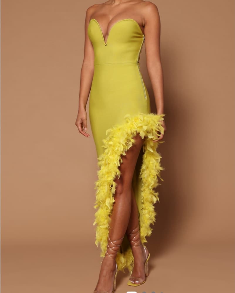 High Low Neon Feather Dress - Image 1