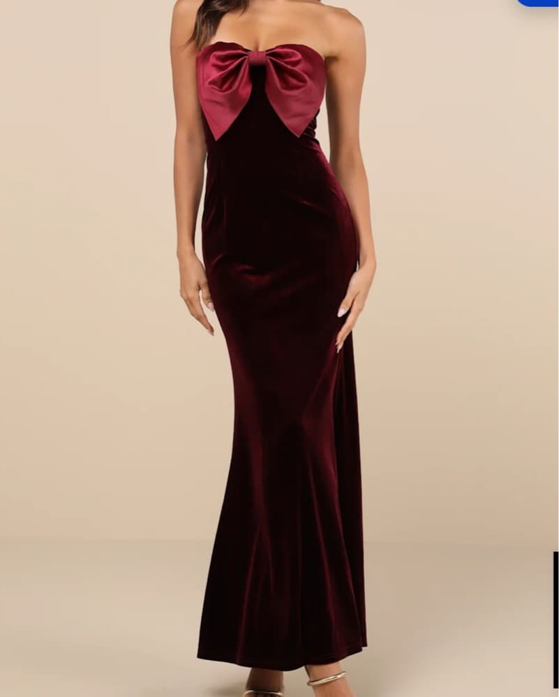 Lulus  Burgundy Velvet Bow Dress - Image 2