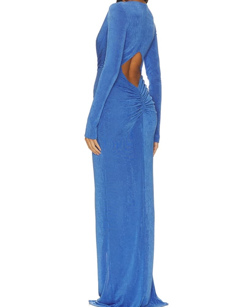 Revolve Blue Velvet  Dress - Image 3