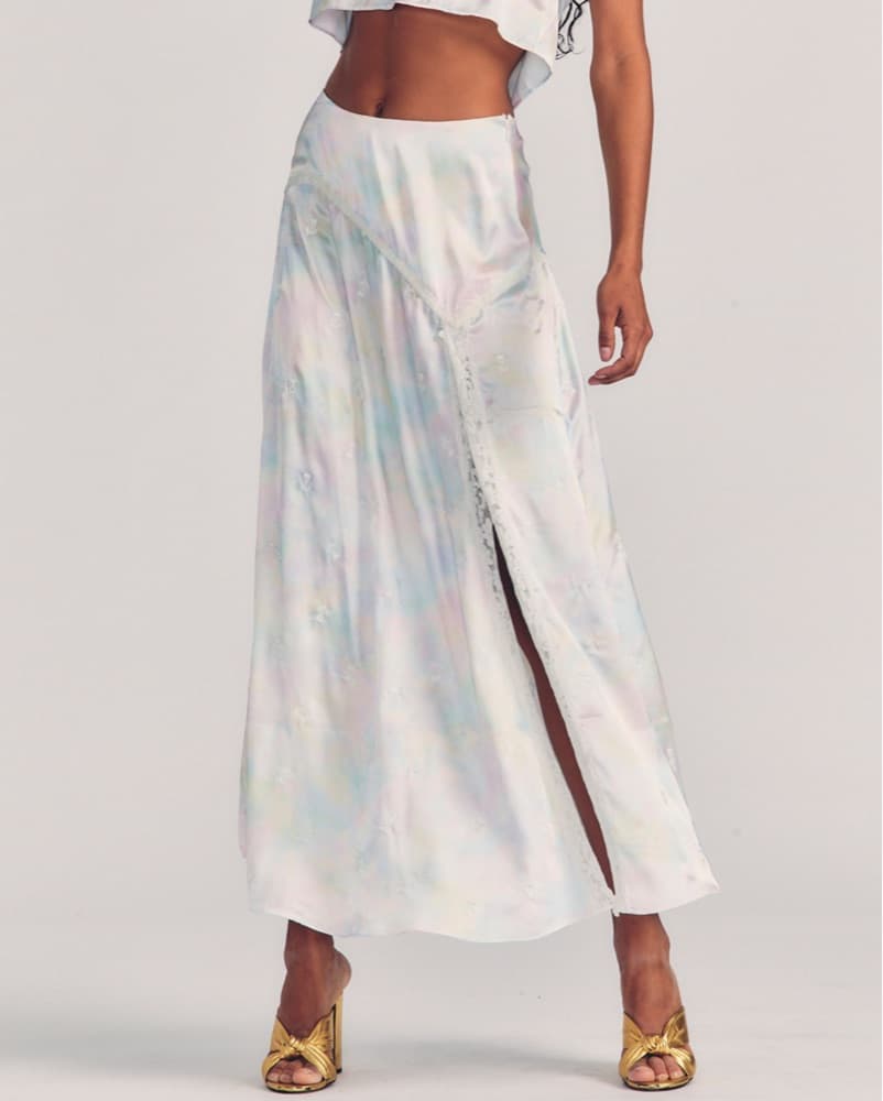 Loveshackfancy Silk Tie Dye Slit Skirt - Image 1