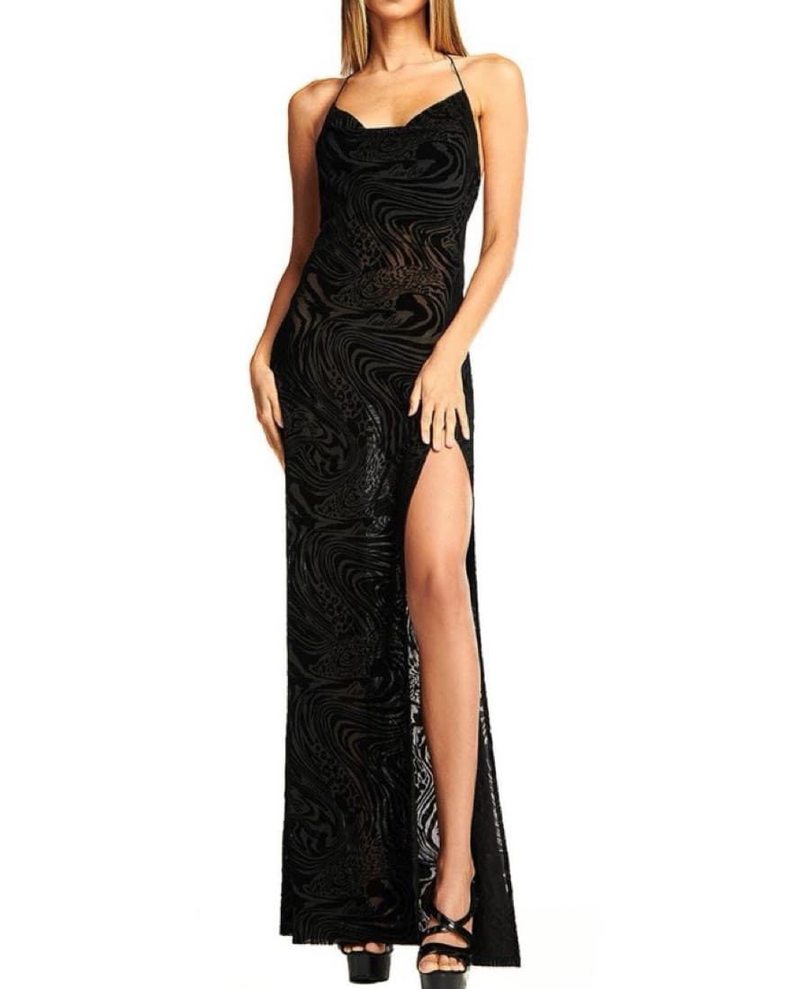 Sexy Black Sheer Animal Print Maxi Dress - Image 1