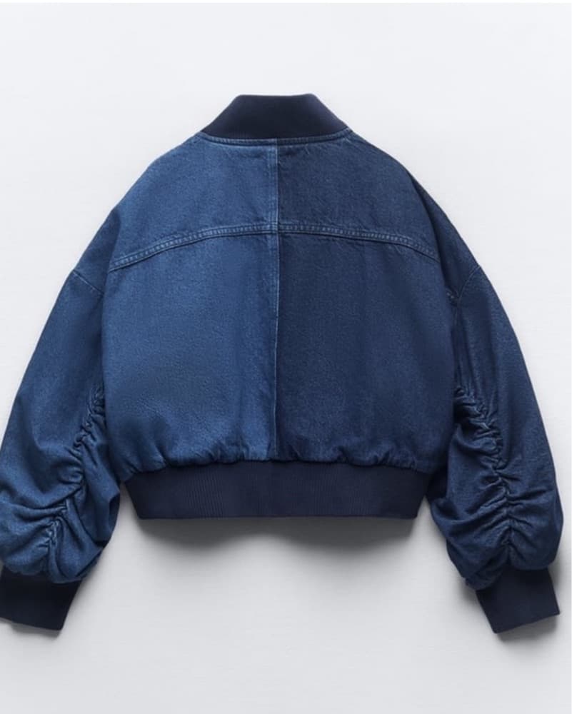 Zara ZW Contrast Denim Bomber Jacket - Image 3