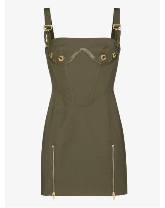 $870 Dion Lee Olive Fan Lace Zip Dress - Image 5