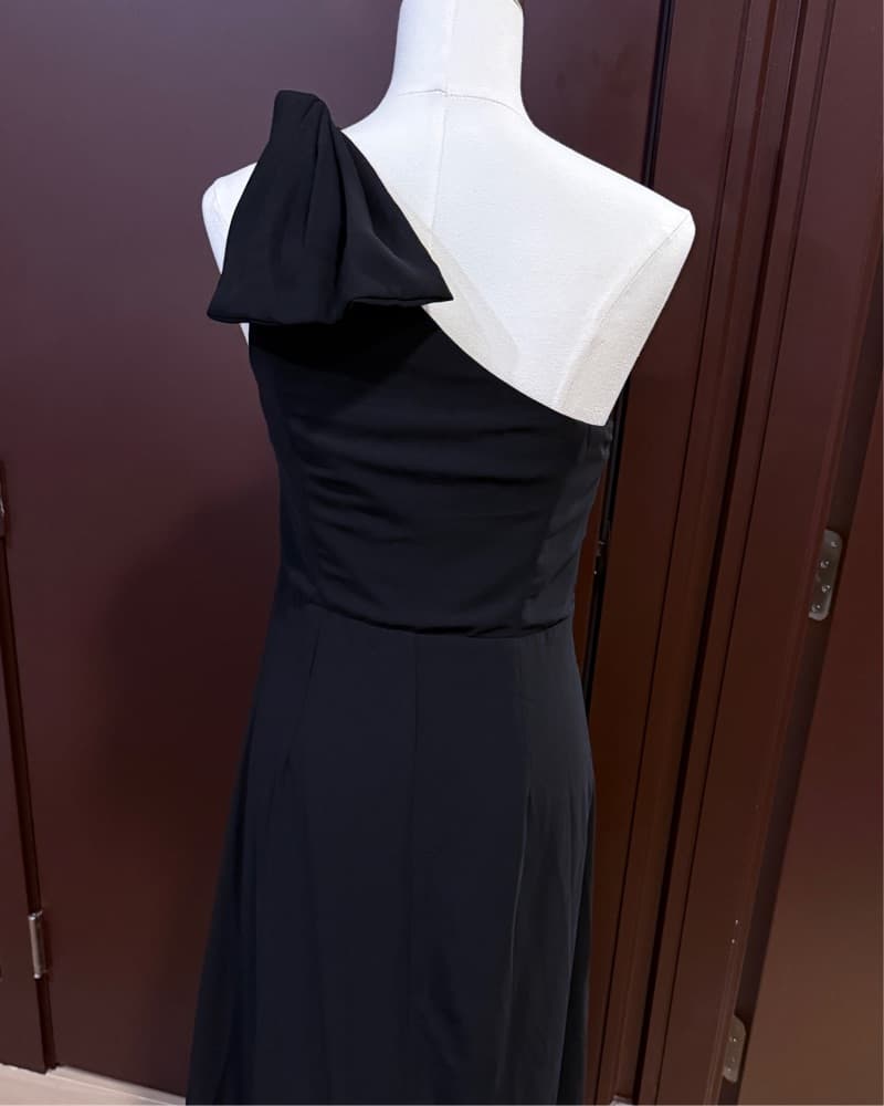 One Shoulder Black Full Length Dress - Image 4