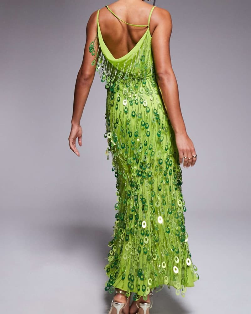 ASOS Green Sequin Fringe Dress - Image 3