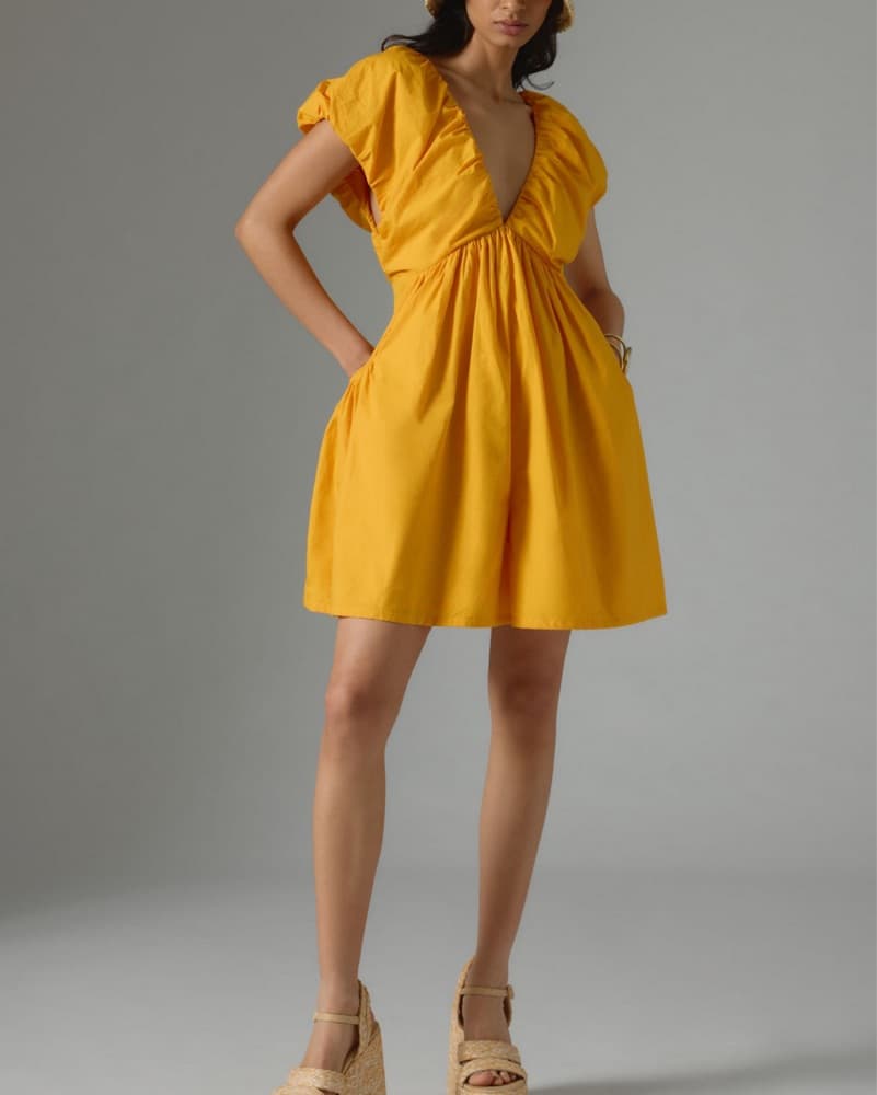 Vibrant Yellow Puff Sleeve Romper - Image 1