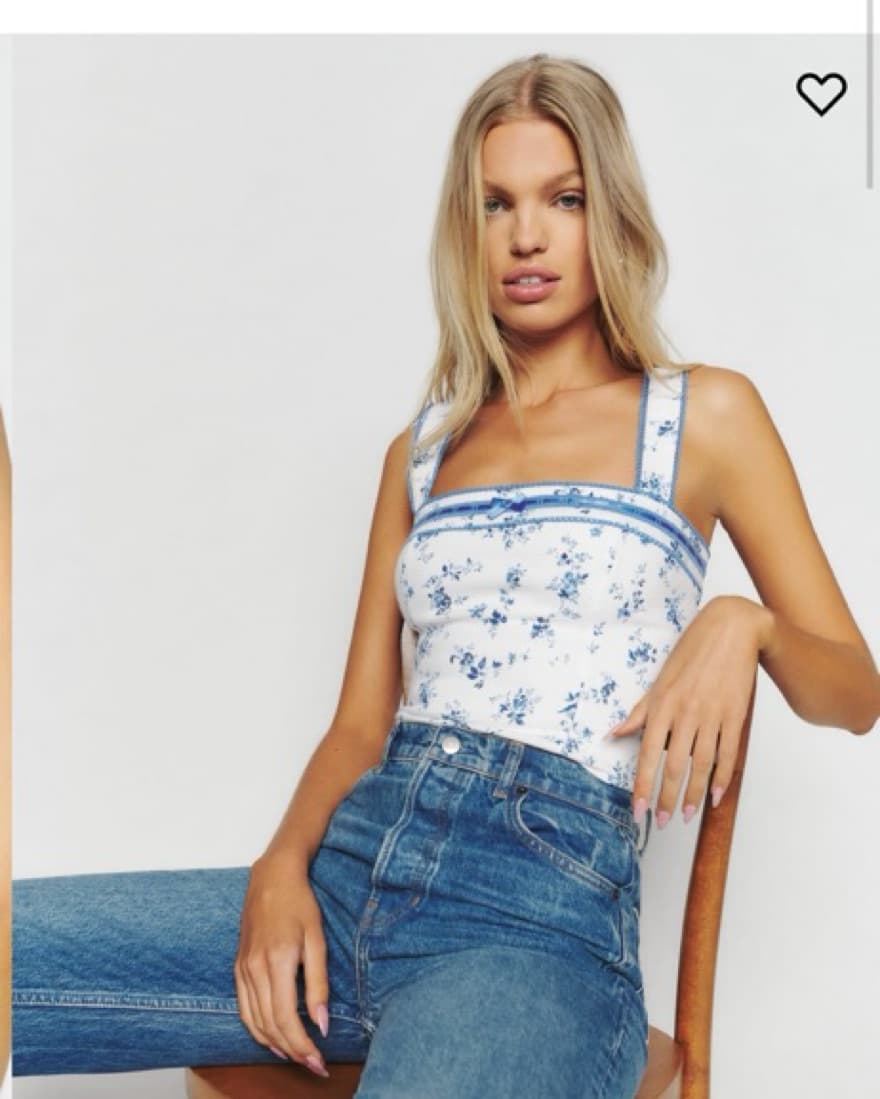 Reformation Eloise Linen Top Blue White  - Image 3
